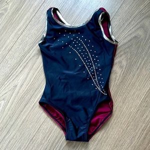 Activewear Tank leotard gymnastics dance blue burgundy rhinestone
